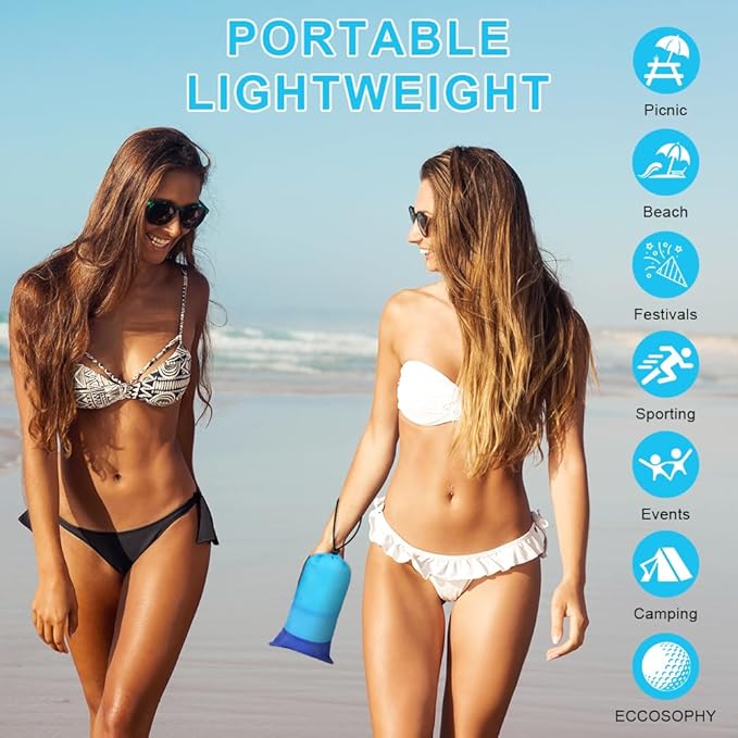 Beach Blanket Beach Mat, Sandproof Waterproof Beach Mat, Extra Large 108 * 118 in (8-10People) Picnic Blanket with 1 Storage Bag, 1 Carabiner & 4 Fixed Nails for Beach, Camping, Hiking, Picnic