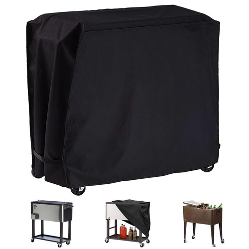 Cooler Cart Cover Waterproof, Universal Patio Cooler Cover for 80-100 Qt Patio Rolling Ice Chest Cart, 600D Oxford Fabric UV-Resistant Outdoor Bar Cart Covers (Black)