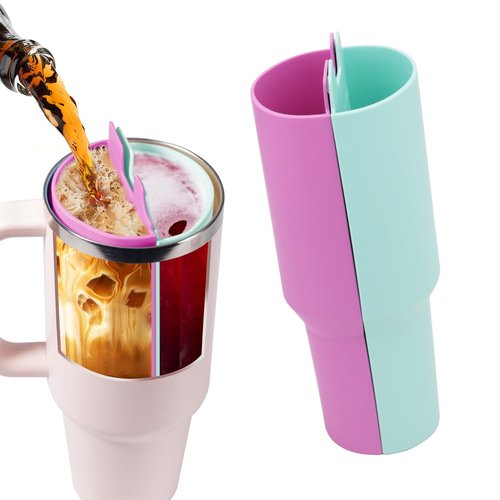 XIHIRCD 2pcs Drink Separator Silicone Liner for Stanley 40oz, High Capacity 2 in 1 Cup Insert with 2pcs Lids Water Cup Accessories Easy to Clean Compatible with Stanley Tumbler 40oz