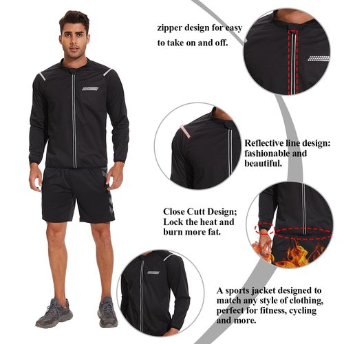 NINGMI Men's Sauna Jacket Sweat Suit for Men Long Sleeve Sauna Shirt Zipper Top Workout Body Shaper Slimming Fitness