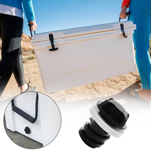 XYQMLY Universal Cooler Drain Plug Kit, 2 Pcs Heavy-Duty Drain Plugs + 2 Pack Cooler Tie Downs Straps, Secure Seal Replacement for Hard-Sided Ice Chests and Coolers