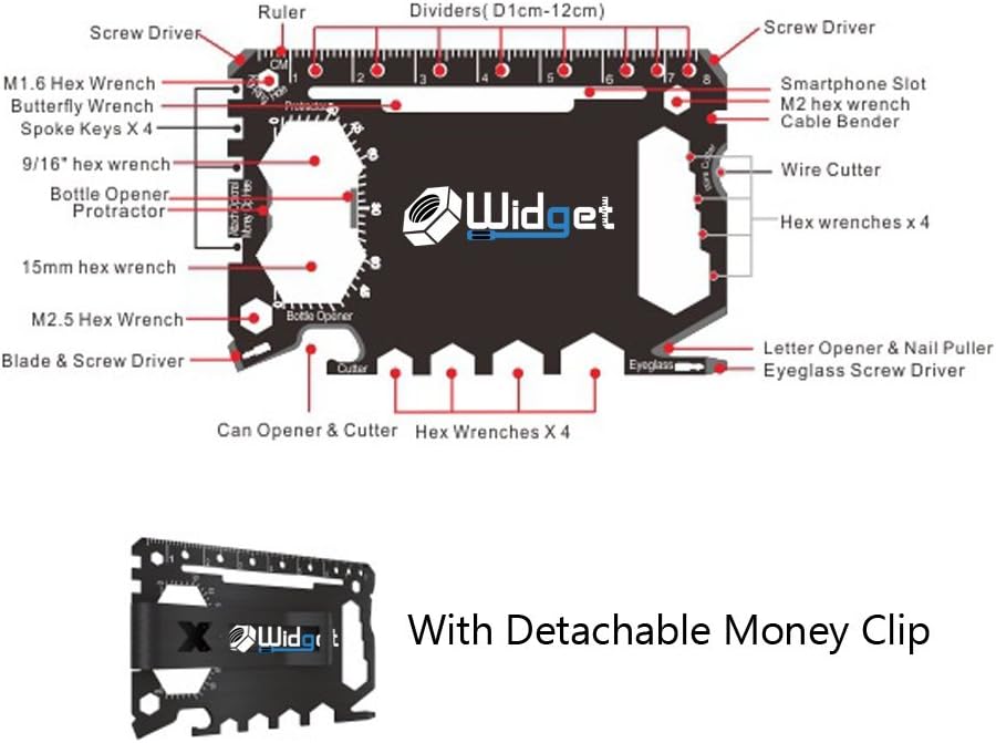 W4W, Multi purpose survival Pocket tool - Stocking Stuffers for Men Great Christmas gifts - Credit Card Wallet Size Ninja Multitool - 43 in 1 (Black)