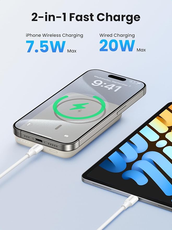 UGREEN Magnetic Power Bank,10,000mAh Wireless Portable Charger, PD 20W Fast Charging Battery Pack with USB-C for Magsafe, iPhone 16/16 Pro/15/15 Plus/15 Pro/15 Pro Max, iPhone14/13/12 Series