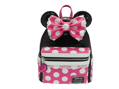 Loungefly Minnie Mouse Sequin Mini Backpack, Polka Dots, Cosplay, 8.5 x 11 x 4.5 inches, Faux Leather, Black