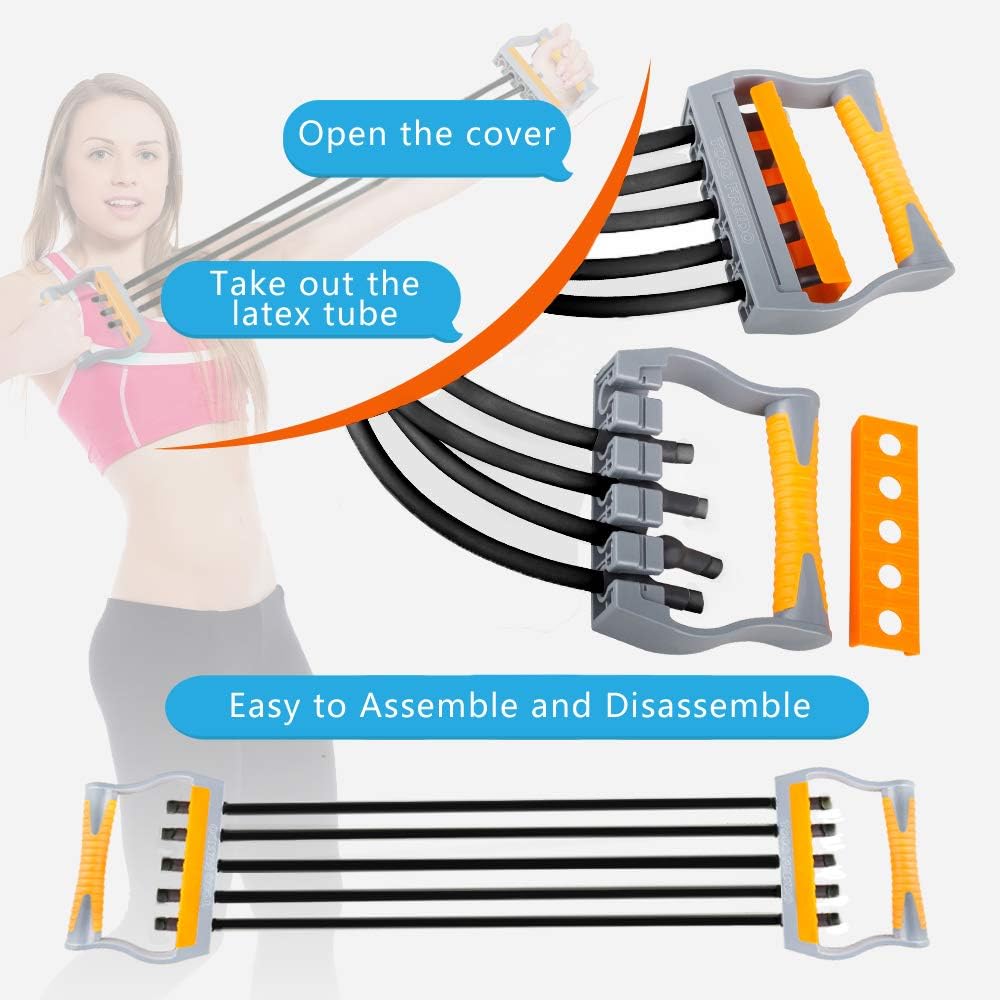 TOCO FREIDO Chest Expander | Arm Training, 5 Tubes Ajustable Arm Strength Trainer, Exercise Resistance Bands for Home Fitness Muscle Training Body Building