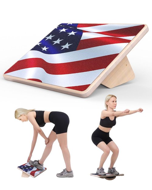 Sozzy 2-in-1 Balance Board and Slant Board, at-home Physical Therapy, Working on Balance, Calf Stretching, DIY Wooden Wobble Board, Version 3.0 Upgraded to 400 lbs (National Flag Color)