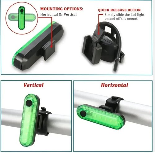 2 pcs Green LED Bike Tail Light, Rear Bike Back Lights for Night Riding, Great Battery Life, Easy to Install On Any Bike or Helmet, USB Rechargeable