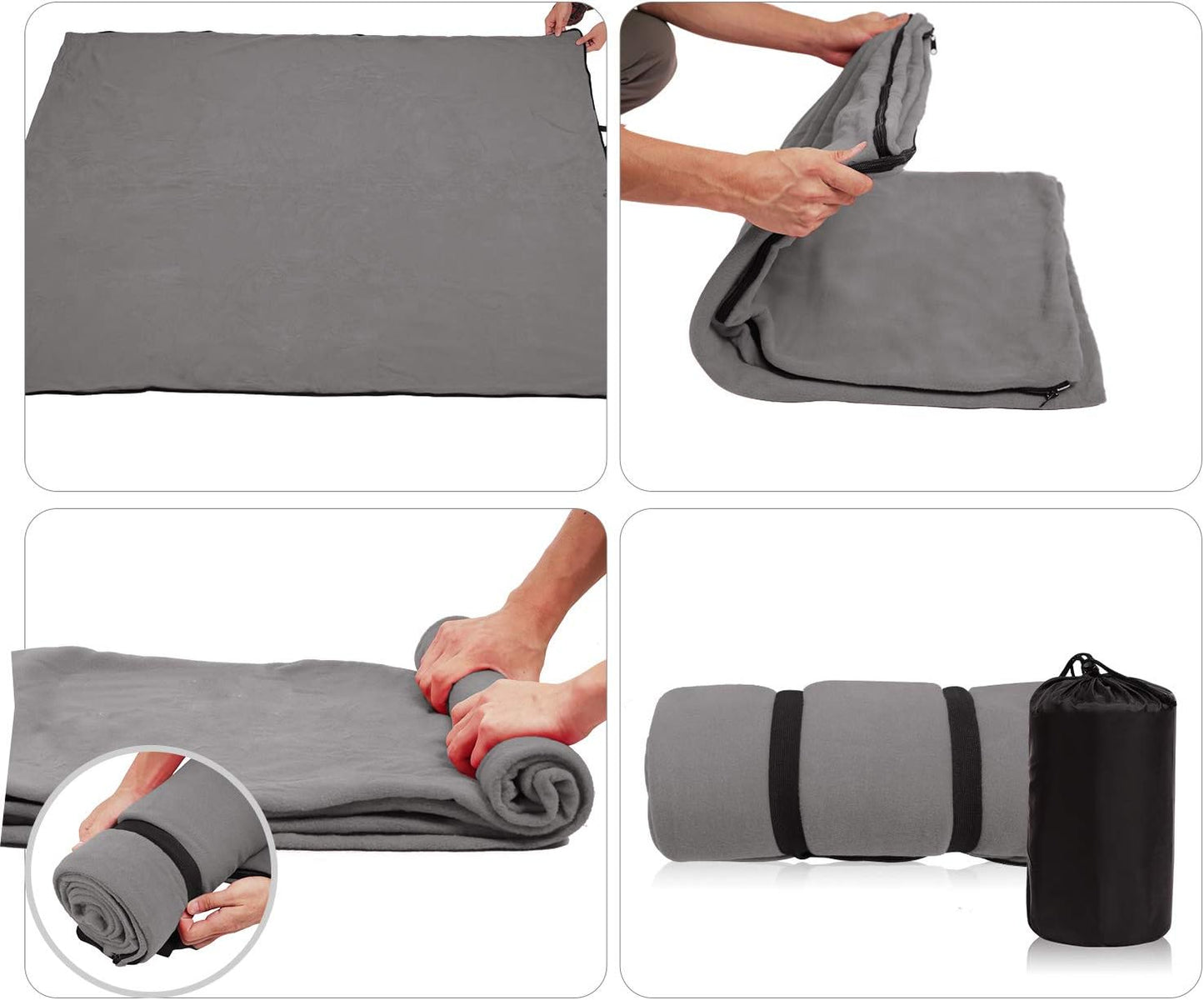 REDCAMP Fleece Sleeping Bag Liner for Adult Warm or Cold Weather, 75" Long Full Sized Zipper Camping Blanket for Outdoor Indoor Used with Sack, Grey