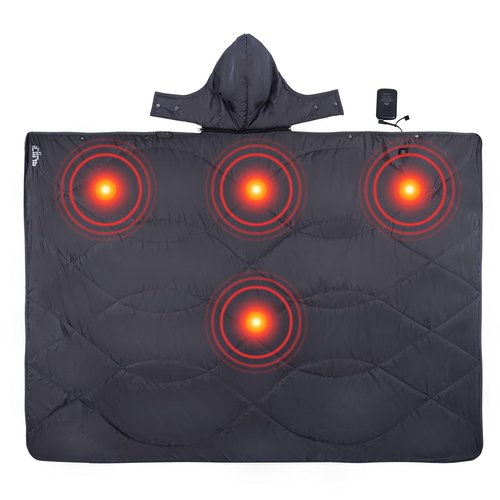 iClimb Heated Camping Blanket with Hood and Battery Pack (Dark Grey)