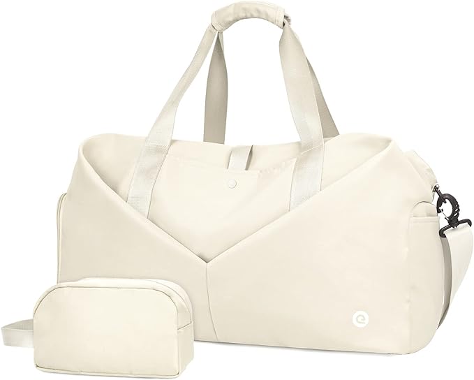 Ceneda 20" Gym Duffel with Wet Pocket & Shoes Compartment - Portable Overnight Weekender Travel & Yoga Bag for Women (Ivory)