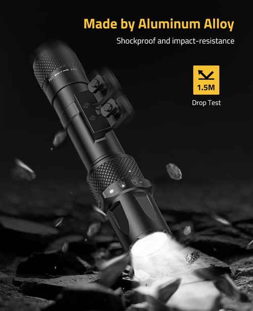 CVLIFE 1900 Lumens Tactical Laser Light Combo for Rifle Compatible with M-Rail, Rechargeable Rifle Light with Remote Pressure Switch, Rifle Flashlight with Strobe Mode for Home Defence, Hunting