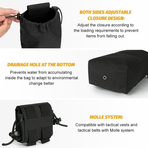 IDOGEAR Molle Dump Pouch Mini Folding Recycling Bag molle Waist Tool Sundries Bag Magazine Utility Pouch for Molle Belt Tactical Vest Backpack(Black)