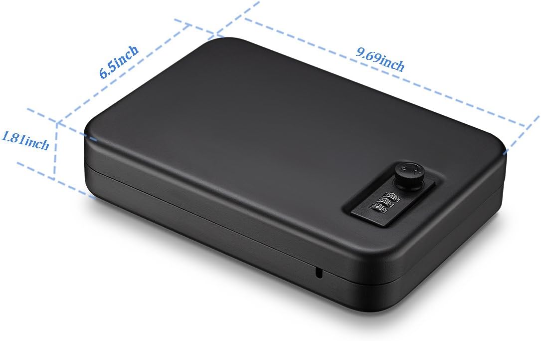 Pistol Safe, Portable Travel Gun Safe,Handgun Lock Box, Gun Safes for Cars, Black