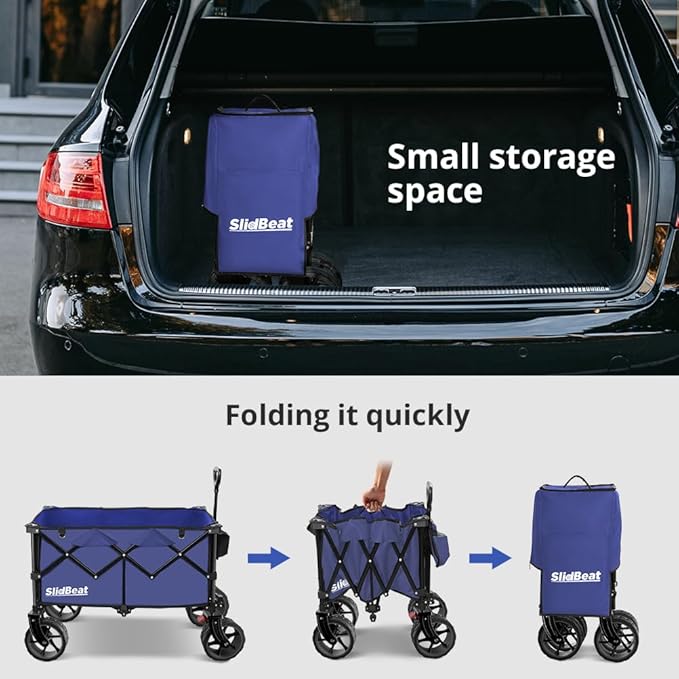 220L Collapsible Wagon with Big Wheels - Heavy Duty Utility Foldable Cart, All-Terrain Wheel & Drink Holders Portable Grocery Carts for Outdoor, Travel, Camping, Beach, Garden,Fishing
