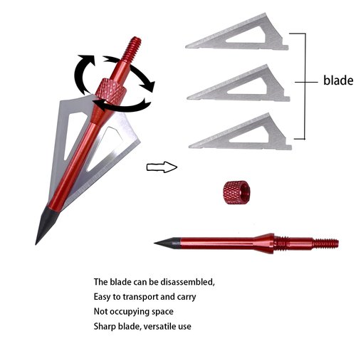 e5e10 12pcs Archery Broadheads 3 Fixed Steel Blade 100 Grain Hunting Arrowheads Fit for Compound Bow and Crossbow with One Black Plastic Portable Broadheads Case (Red-100 Grain)