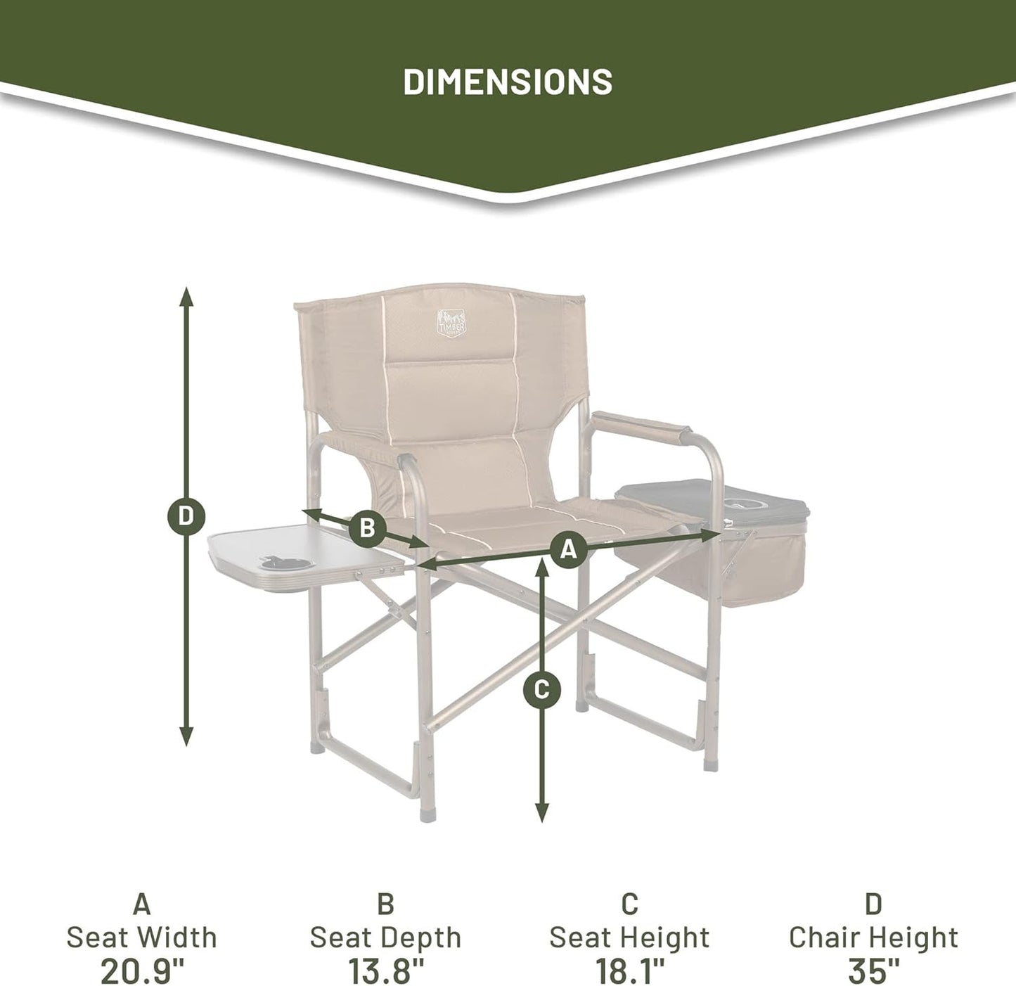 TIMBER RIDGE Lightweight Camping Chair, Portable Laurel Director's Chair with Foldable Side Table, Cooler Bag & Mesh Pocket, Compact Outdoor Folding Lawn Chair, Supports 300lbs, Grey