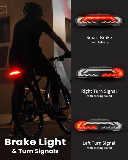 WSDCAM Smart Bike Light Set with Remote Control, Bike Tail Light with Turn Signals and Brake Light Bike Alarm Horn, Bike Headlight for Night Riding, Rechargeable Bicycle Lights Front and Rear