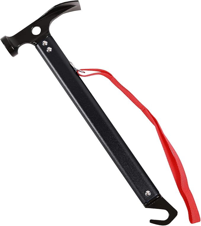 REDCAMP Aluminum Camping Hammer with Hook, 12" Portable Lightweight Multi-Functional Tent Stake Hammer for Outdoor,Black/Red/Orange/Blue