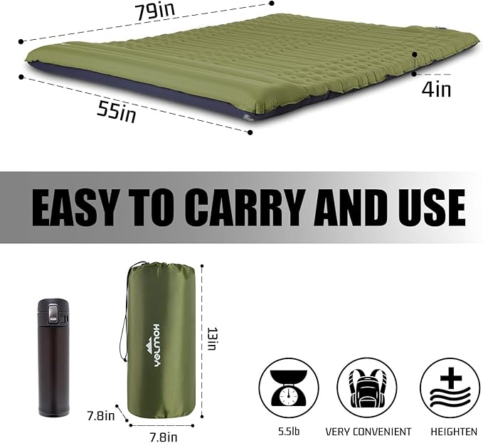 Megior Camping Sleeping Pad, Extra Thickness 4 Inch Inflatable Sleeping Mat Lightweight Waterproof Camping with Built-in Air Pump Air Mattress for Backpacking, Hiking, Tent, Traveling