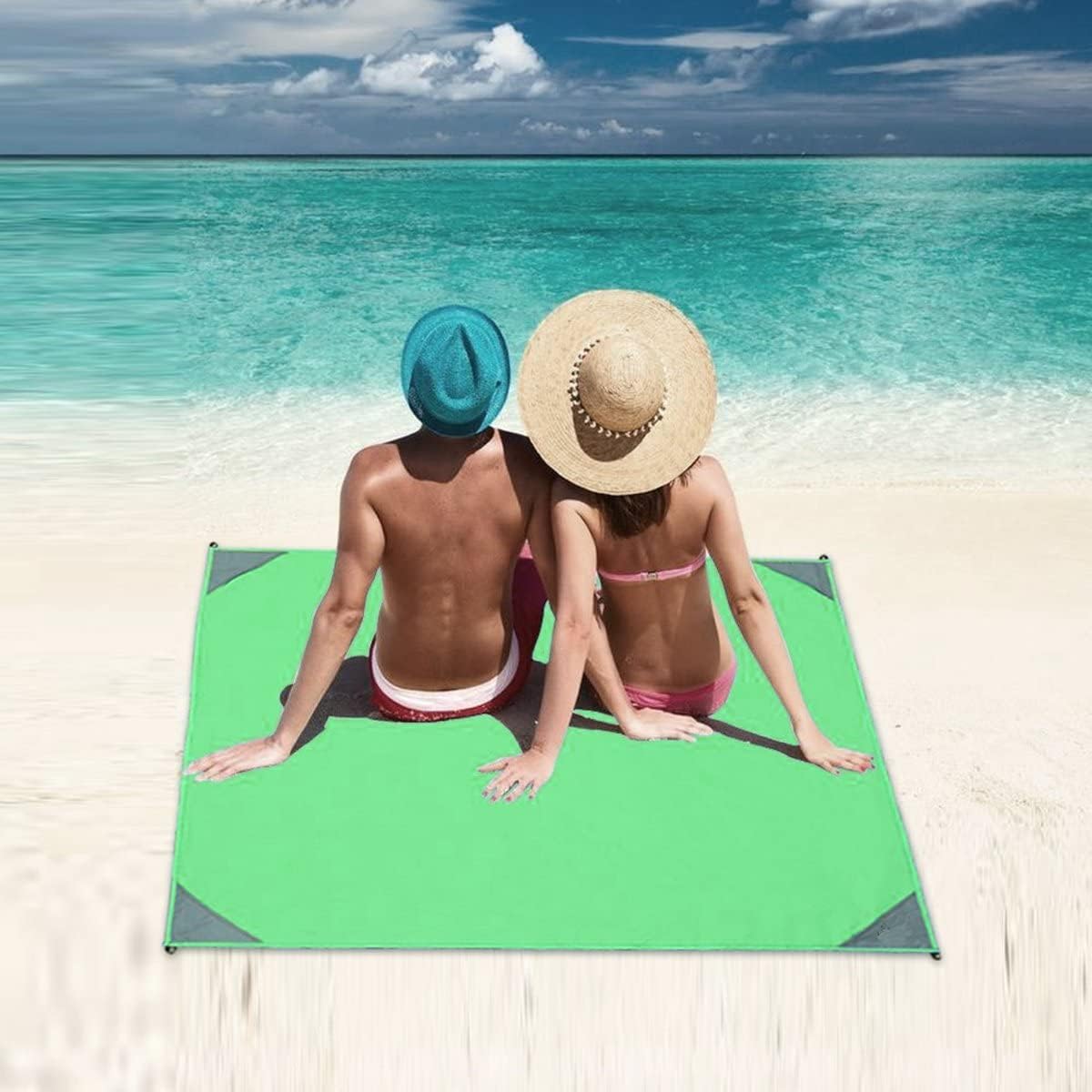 Outdoor Pocket Picnic Beach Blanket Nylon Collapsible Waterproof and Sandproof Puncture Resistant and Anti-Tearing Mat for Camp Sports,Beach,Picnic,Travel,Hiking and Festivals(140x152 cm/55''x60'')