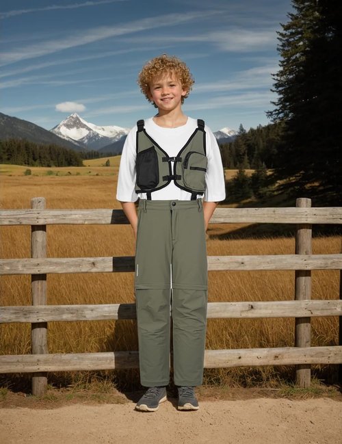 Doruro Boy's Hiking Pants Kids Cargo Pants Outdoor Waterproof Quick Dry Trousers Camping Zip Off Outerwear Green 7-8
