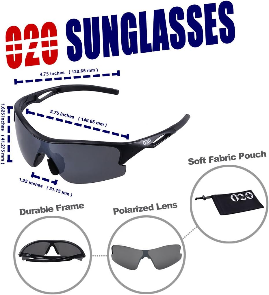 O2O Polarized Sports Sunglasses for Running Jogging Baseball Softball Men Women Teens Youth