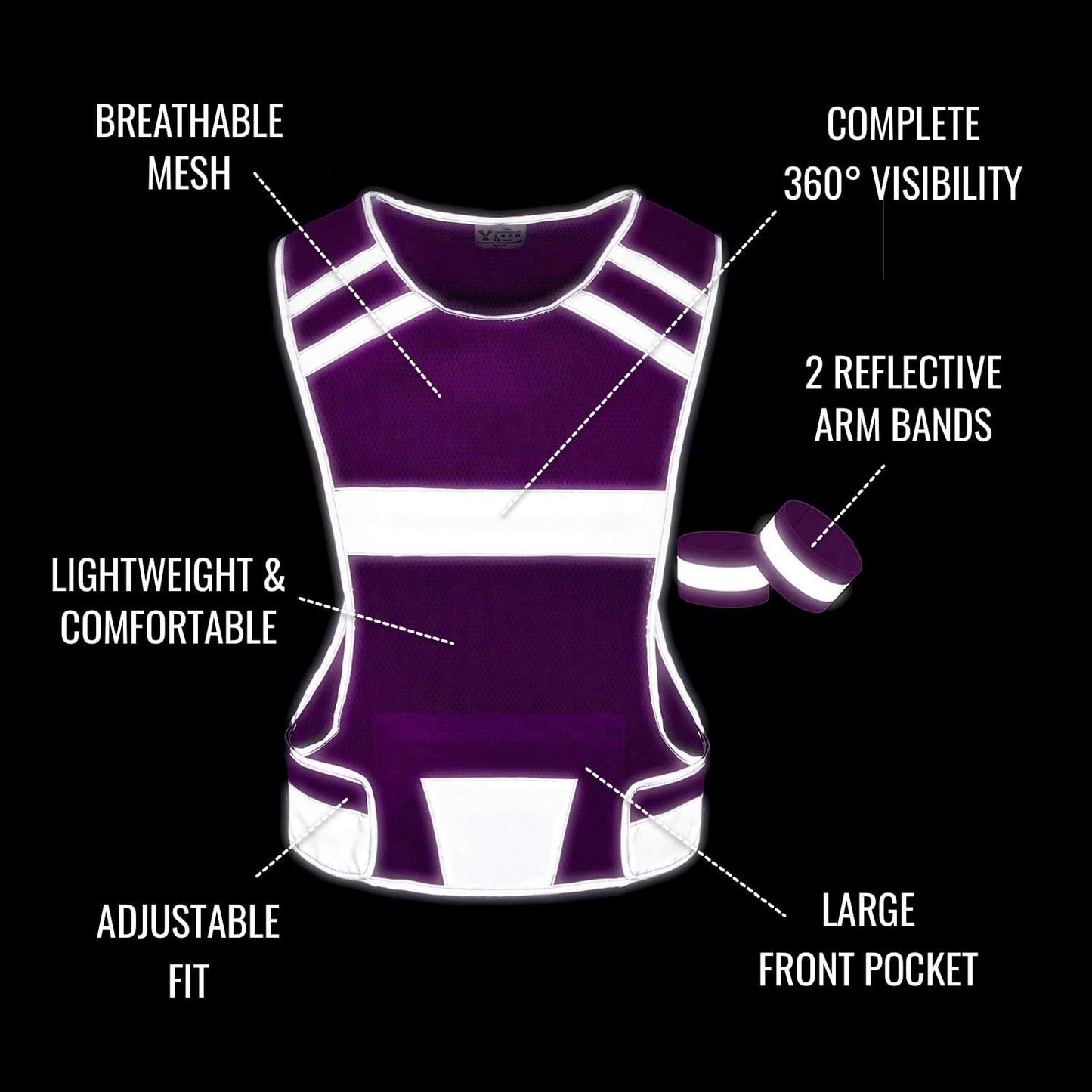 Mesh Reflective Vest with Inside Pocket - High Visibility Reflective Running Safety Vest Straps for Men Women & Kids