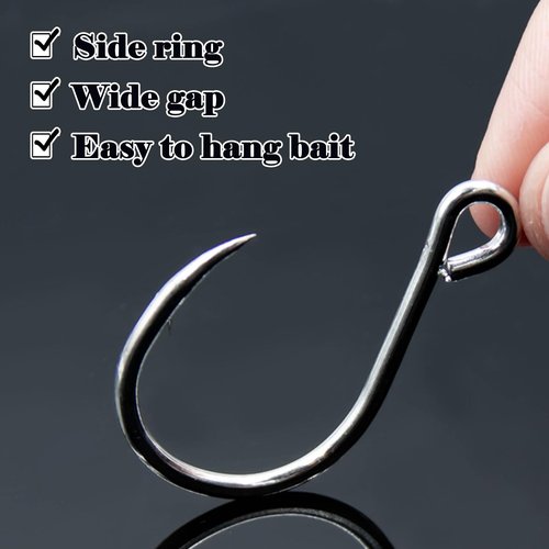 Natufish Inline Single Hooks 25Pcs Fishing in line Hooks for Treble Hook Replacement for Hard Lures Large Eye/Barbed Saltwater Freshwater(Size 8#)
