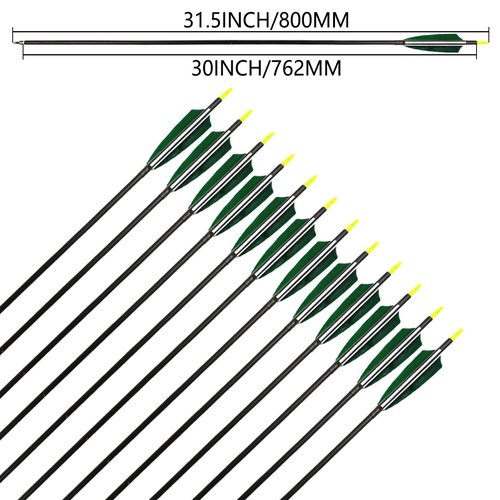 XTCXCARCHERY 30" Carbon Arrows Hunting Arrows with 4" Shield Shaped Turkey Feathers Spine 400 for Recurve & Traditional Long & English Long Bow(Pack of 12) (12, White&Green)