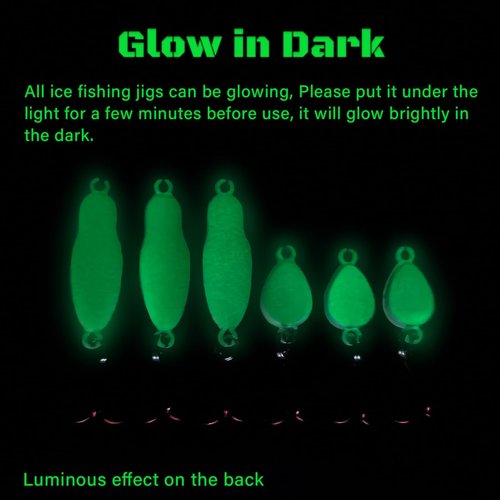 Ice Fishing Jigs Luminous Ice Fishing Lures Glowing Jig Gear Winter Fishing Jigging for Crappie Pike Panfish Walleye Perch Bluegill 6pcs/20pcs (A-6PCS)