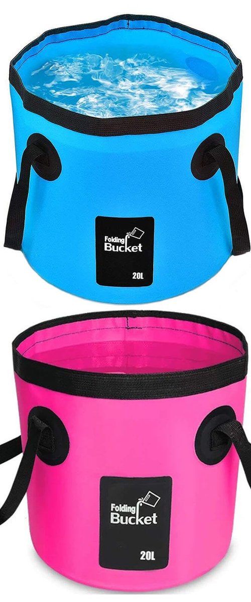 BANCHELLE Collapsible Bucket Water Container Portable Folding Camp Wash Basin for Outdoor Traveling Hiking Fishing Car Washing Gardening Camping (Blue 20L and Pink 20L), Total 2 PCS