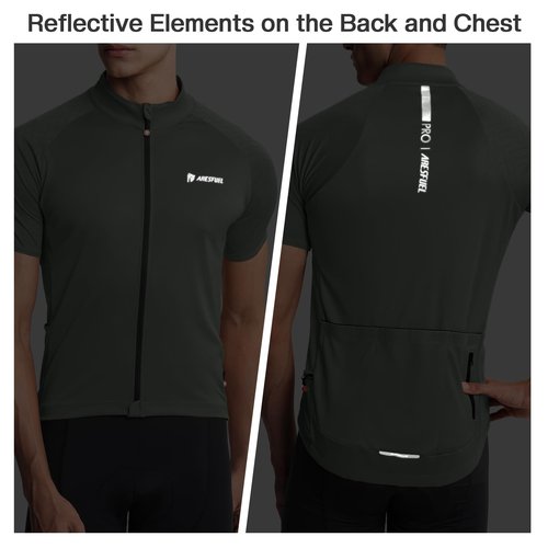 ARESFUEL Ultra-Soft 6 Pockets Cycling Jersey Men Short Sleeves Road Bike Shirts Biking Bicycle Mountain Bike Jersey Army Green X-Large