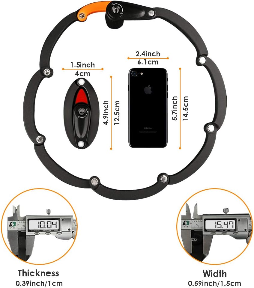 WOTOW Folding Bike Lock, Heavy Duty Steel Foldable Bike Chain Lock with Mounting Bracket, 35” Unfolding Anti Theft Bicycle Lock with 3 Key for Mountain Road City Bikes Scooter Motorcycle