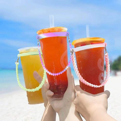 Versatile Silicone Water Bottle Holder and Sling,Water Bottle Handle-Durable,Soft Handle with Strap-Fits 8-40oz Bottles, Stanley Cup Compatible-Perfect Accessory (pinkYellowHeart)