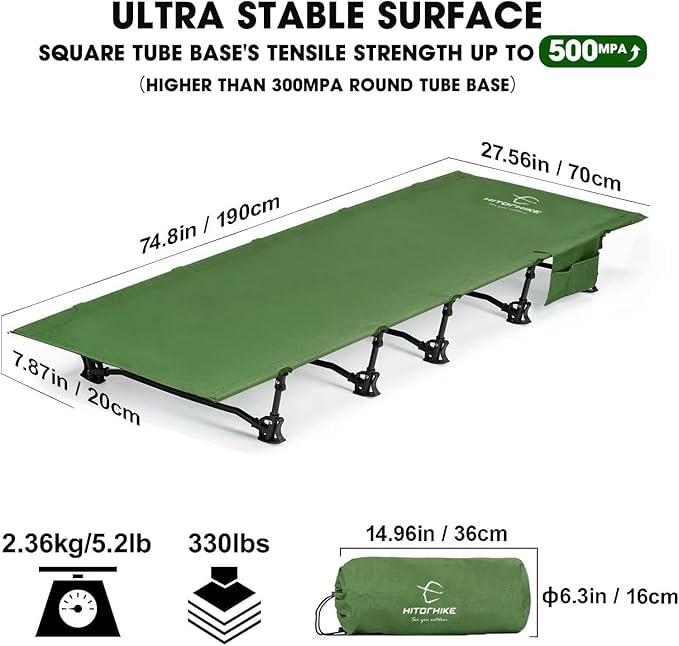 HITORHIKE Camping Cot Compact Folding Cot Bed for Outdoor Backpacking Camping Cot Bed