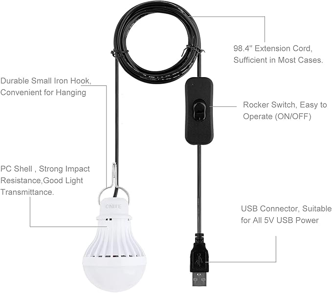 Onite 2-Pack USB LED Light Bulb | 2700K Warm White | Emergency Backup Lighting for Camping, RV, Garage, and Power Outage Preparedness
