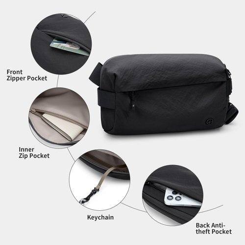 Crossbody Sling Bag for Women and Men Chest Bags Cross Body Bag for Outdoors Leisure Hiking Travel (Black)