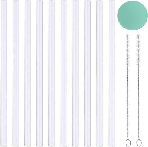 Greant 10 PCS Replacement Straws Compatible with Hydro Flask Wide Mouth Lid - 0.31 in Plastic Straws for 32oz Hydroflask With 2 Straw Brushes