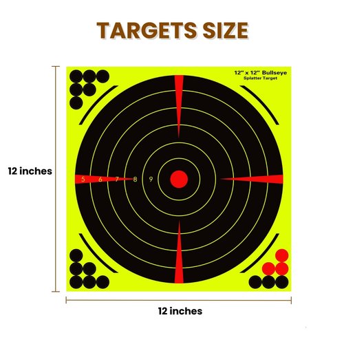 Lipulacer 12x12 inch Splatter Targets, Bullseye Shooting Targets Adhesive Stickers with Bright Fluorescent Yellow Effect for Outdoor Indoor Shooting Practice(20PACK)