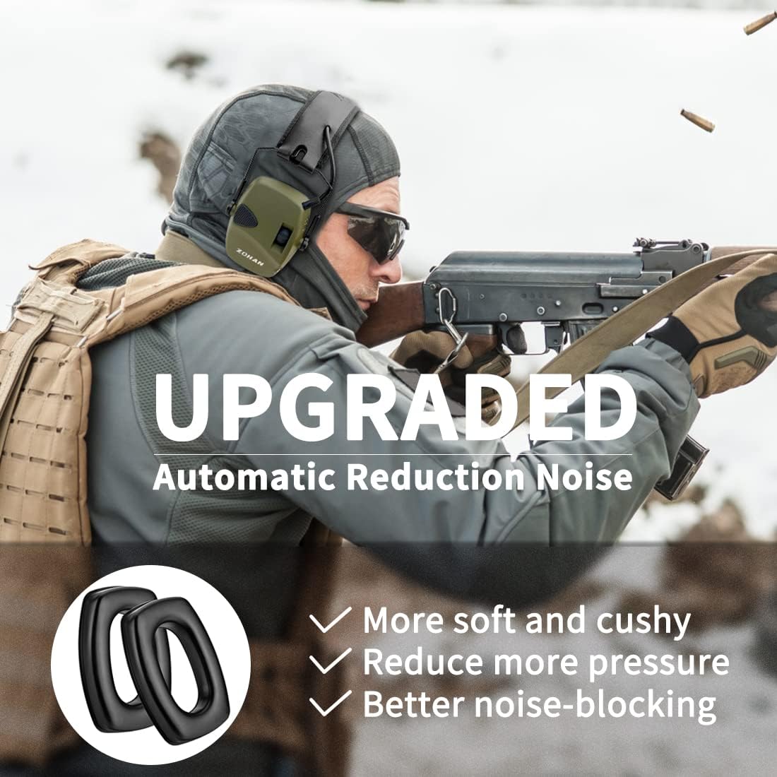 ZOHAN EM054 Electronic Shooting Ear Protection with Sound Amplification, Slim Active Noise Reduction Earmuffs for Gun Range