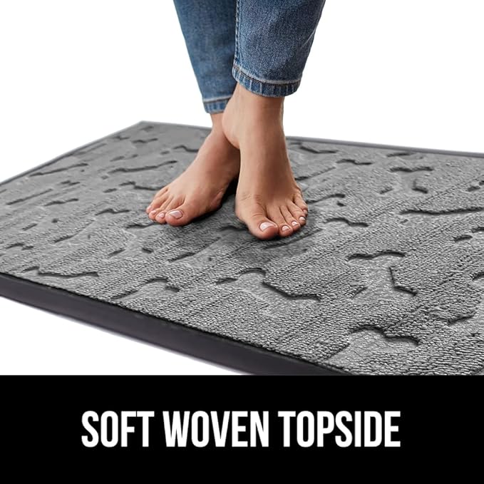GORILLA GRIP 100% Waterproof All-Season WeatherMax Doormat, 23x35, Durable Natural Rubber, Stain and Fade Resistant, Low Profile, Indoor Outdoor Doormats, Easy Clean Patio Entry Mat, Light Gray Bones