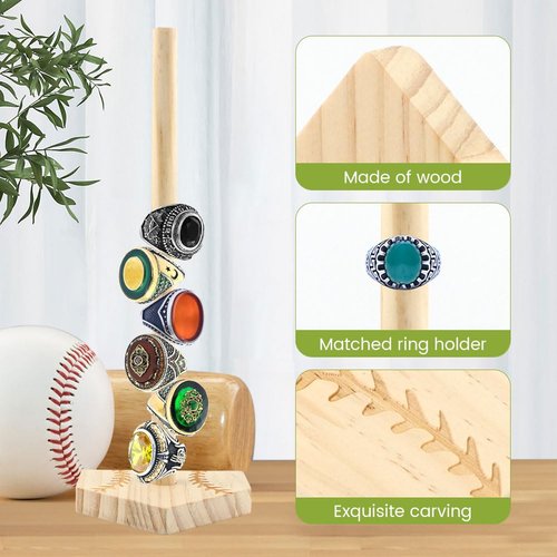 Baseball Wooden Ring Holder Softball Championship Ring Holder Stand Baseball Ring Display Stand Stacked Ring Storage Organizer Birthday Gift for Kids Dad Grandpa (wood Color)