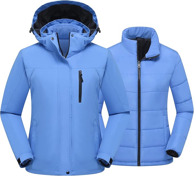 Women's 3 in 1 Ski Jacket Mountain Waterproof Windproof Winter Snow Coat Hike Snowboarding Jackets Hooded Warm Raincoat