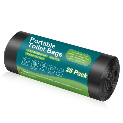 Portable Toilet Bags - LITFP 25 Count Biodegradable Toilet Waste Bags 8 Gallon Porta Potty, Thickened Compostable Camping for Portable Potty Bucket Toilet Camping Adults Car Travel
