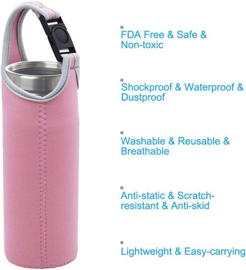 4 Pack,DanziX Neoprene Sleeve Bottle Cup Carrier Pouch,Fit for All 16oz-21oz Portable Sport Water Bottle-Black,Blue, Pink,Purple