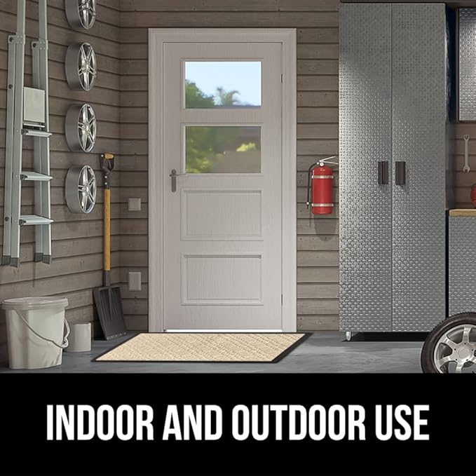 GORILLA GRIP 100% Waterproof All-Season WeatherMax Doormat, 47x35, Durable Natural Rubber, Stain and Fade Resistant, Low Profile, Indoor Outdoor Door Mats, Easy Clean Patio Entrance Mat, Modern Latte