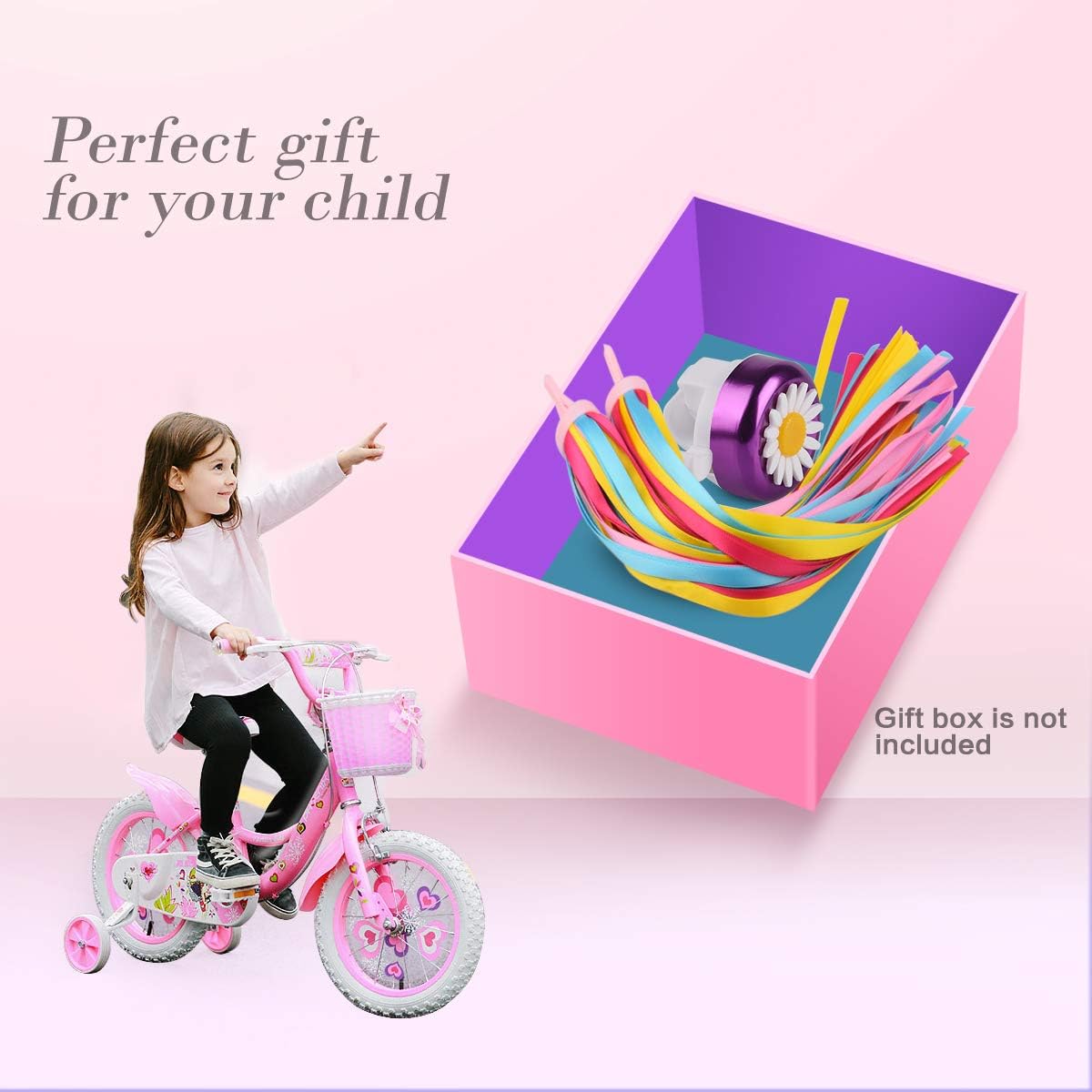 U-LIAN Kids Streamers and Bike Bell for Girls-1 Pack Flower Bicycle Bell with 2 Pack Handlebar Streamers Scooter Tassels for Children's Bike Accessories