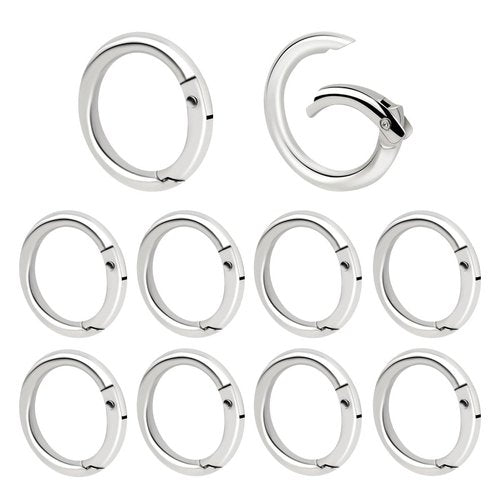 10 Pack Spring O Rings Round Carabiner Clip Key Ring Buckle Zinc Alloy Round Spring Snap Hooks for Keychain Keyring DIY Purse Handbag Chain Rings Clip Replacement (Silver)