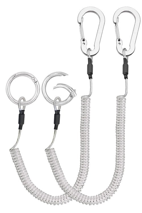 Lix&Rix Spiral Elastic Fishing Tool Sets Coiled Lanyards with Clips and Spring Rings, 2pcs Sliver
