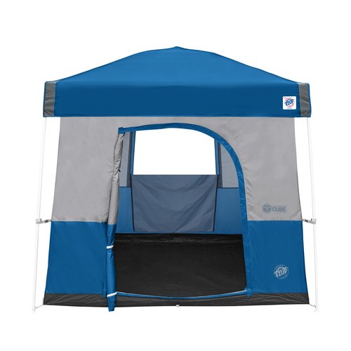 E-Z UP 10' x 10' Canopy, Spike Set, Roller Bag and Camping Cube Tent Converter for Shelter, Royal Blue